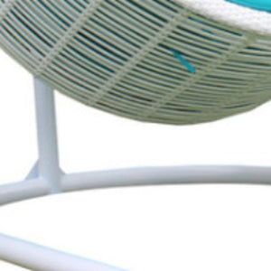 Homeroots 49" White Metal Indoor Outdoor Swing Chair With Aqua Cushion  Rattan,Aluminium,Fabric 482866