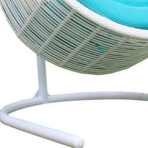 Homeroots 49" White Metal Indoor Outdoor Swing Chair With Aqua Cushion  Rattan,Aluminium,Fabric 482866