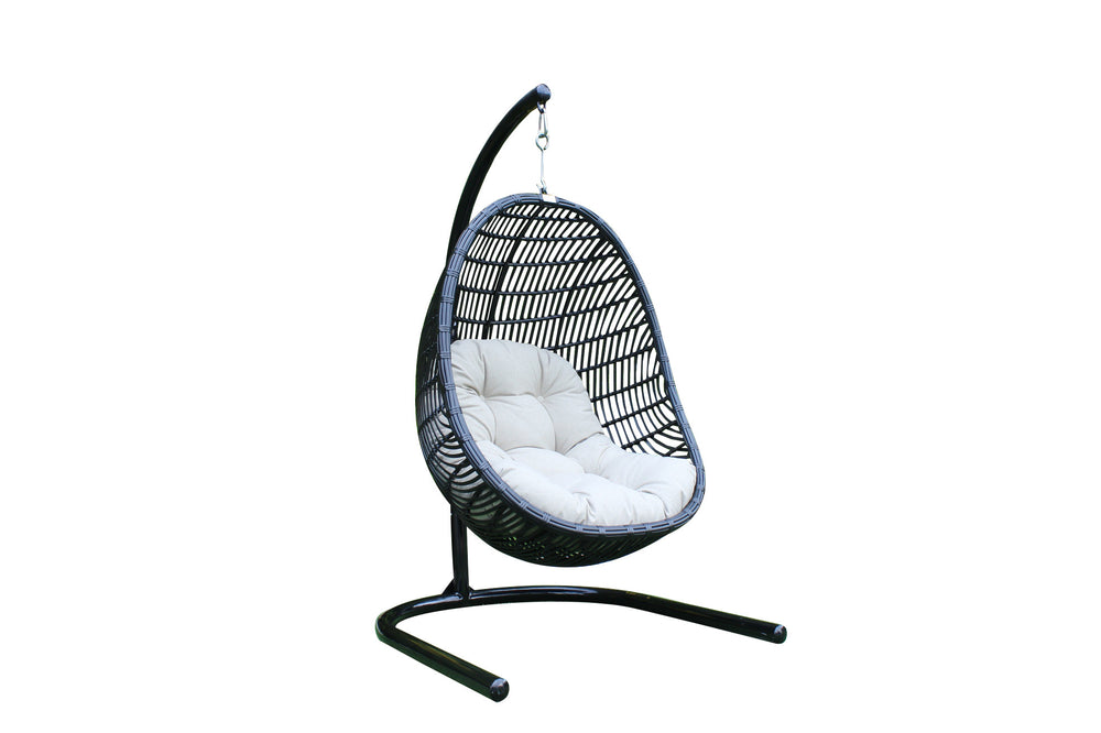Homeroots 43" Beige Aluminum Outdoor Swing Chair With Beige Cushion  Rattan,Aluminium,Fabric 482867