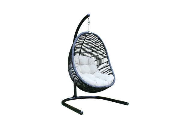 Homeroots 43" Beige Aluminum Outdoor Swing Chair With Beige Cushion  Rattan,Aluminium,Fabric 482867