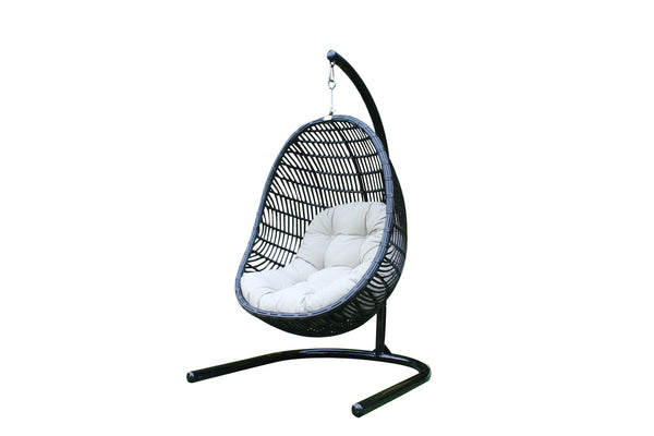 Homeroots 43" Beige Aluminum Outdoor Swing Chair With Beige Cushion  Rattan,Aluminium,Fabric 482867