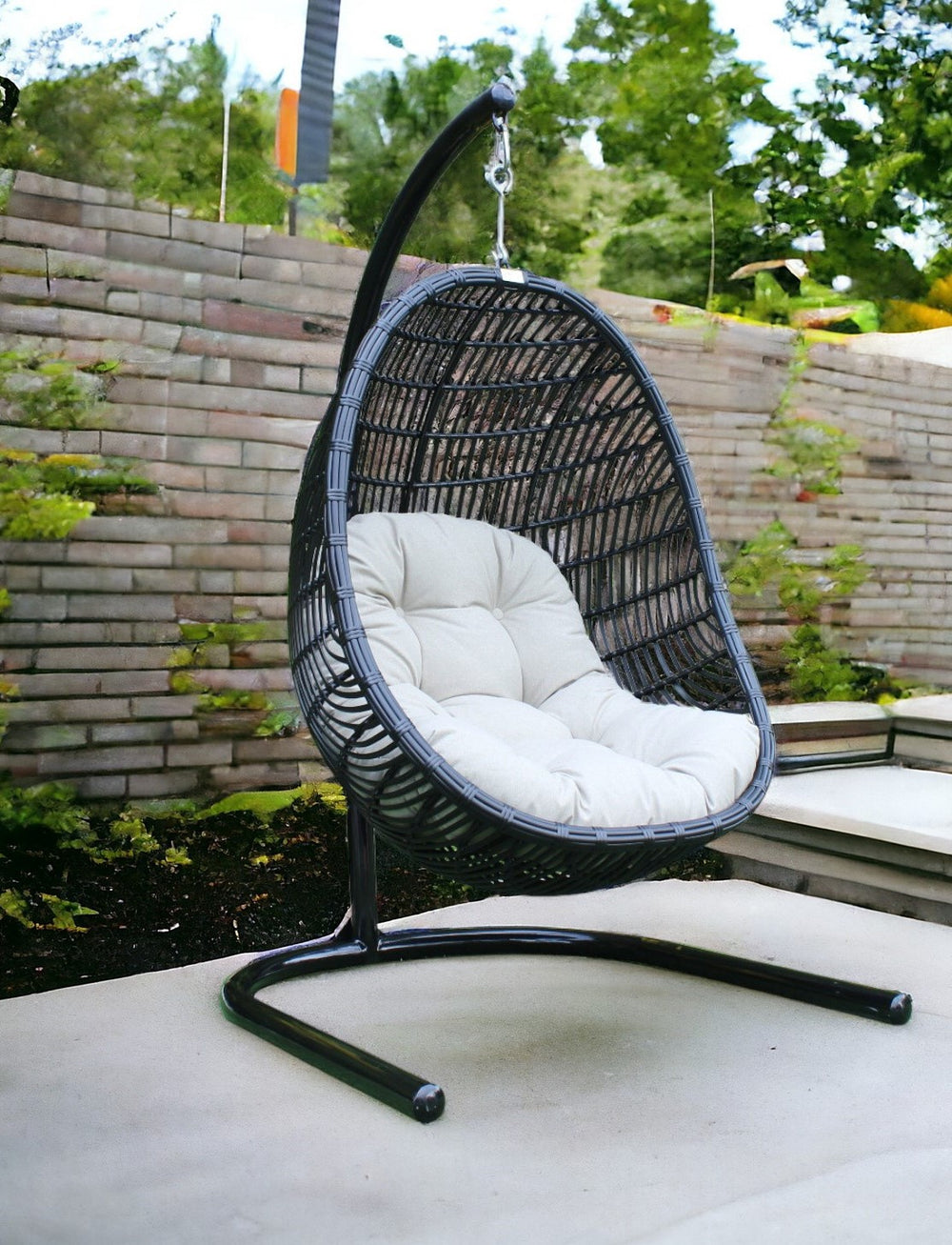 Homeroots 43" Beige Aluminum Outdoor Swing Chair With Beige Cushion  Rattan,Aluminium,Fabric 482867