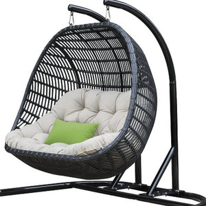 Homeroots 69" Beige And Black Aluminum Indoor Outdoor Swing Chair With Beige Cushion  Rattan,Aluminium,Fabric 482868