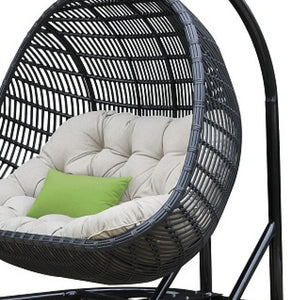 Homeroots 69" Beige And Black Aluminum Indoor Outdoor Swing Chair With Beige Cushion  Rattan,Aluminium,Fabric 482868