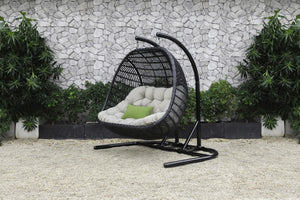Homeroots 69" Beige And Black Aluminum Indoor Outdoor Swing Chair With Beige Cushion  Rattan,Aluminium,Fabric 482868