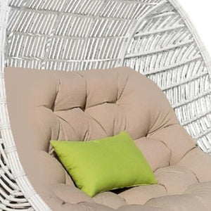 Homeroots 69" Beige And White Metal Indoor Outdoor Swing Chair With Beige Cushion  Rattan,Aluminium,Fabric 482869