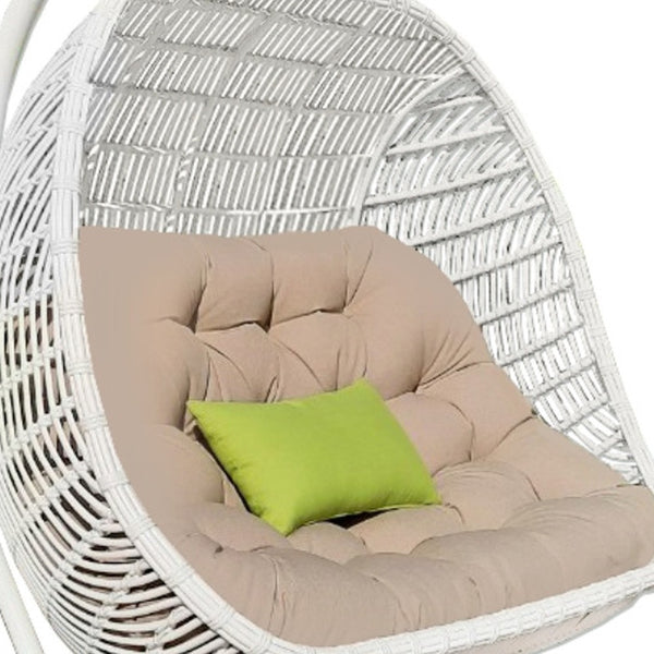 Homeroots 69" Beige And White Metal Indoor Outdoor Swing Chair With Beige Cushion  Rattan,Aluminium,Fabric 482869