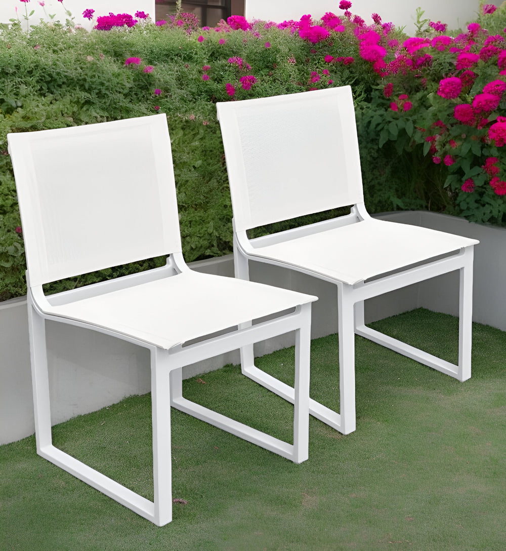 Homeroots Set Of Two 20" White Aluminum Indoor Outdoor Dining Chair  Aluminum,Fabric 482874
