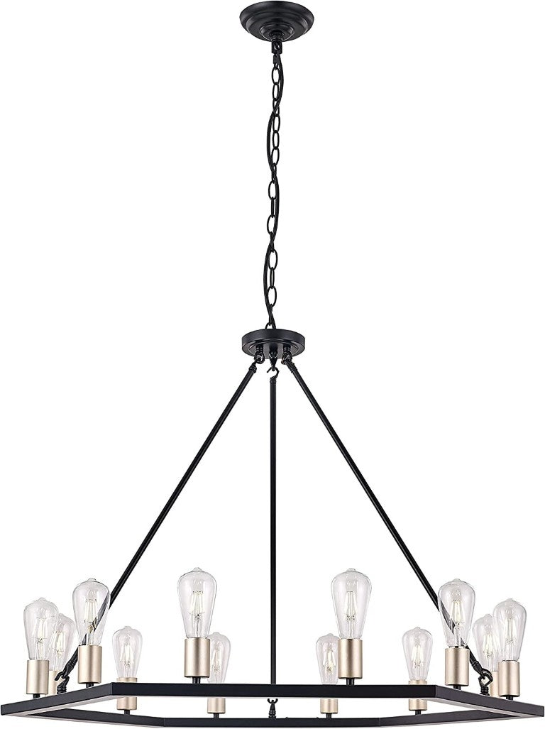 HomeRoots Black Gold Metal Chandelier with Twelve Dimmable Candelabra Lights Elegant Dining Room 482876