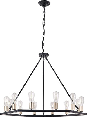 HomeRoots Black Gold Metal Chandelier with Twelve Dimmable Candelabra Lights Elegant Dining Room 482876