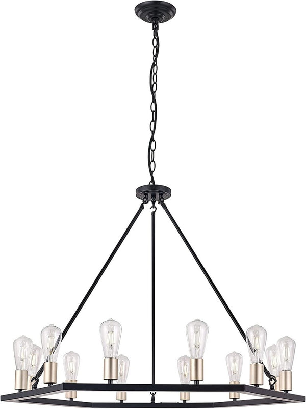 HomeRoots Black Gold Metal Chandelier with Twelve Dimmable Candelabra Lights Elegant Dining Room 482876
