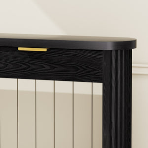 English Elm 70.1" Wavy Apron Console Table with Three Drawers Slim Entryway Hallway Mdf Sofa Black W1162P452550