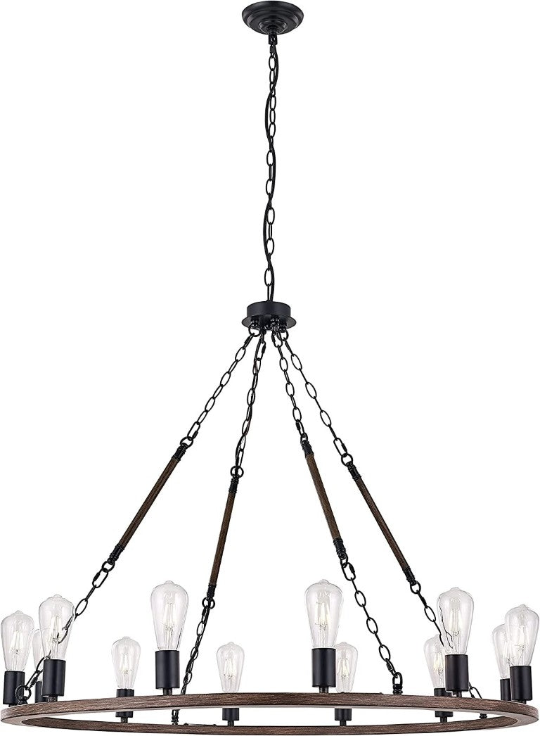 HomeRoots Brown Metal Twelve Light Dimmable Chandelier for Elegant Dining or Living Spaces 482903