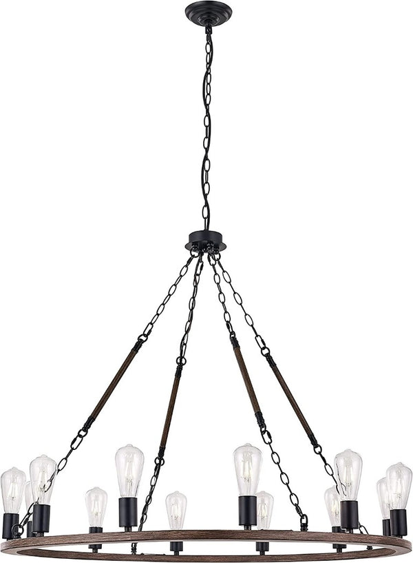 HomeRoots Brown Metal Twelve Light Dimmable Chandelier for Elegant Dining or Living Spaces 482903