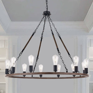 Brown Metal Twelve Light Dimmable Chandelier for Elegant Dining or Living Spaces