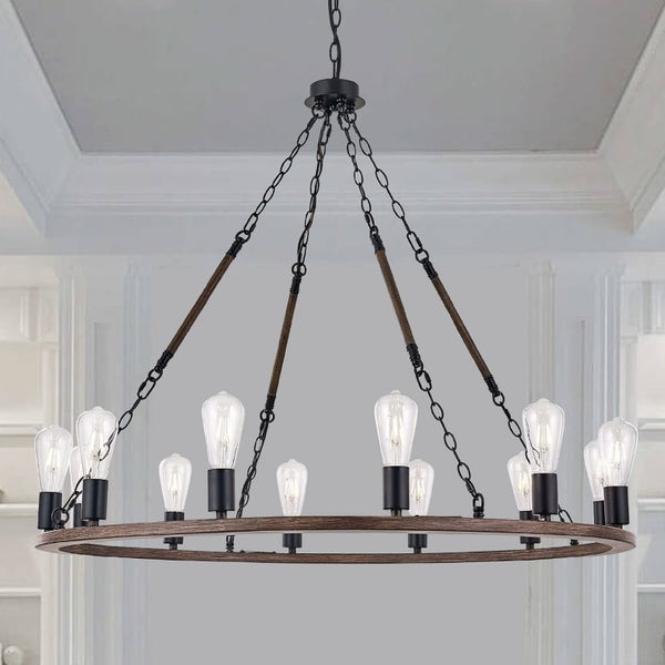 Brown Metal Twelve Light Dimmable Chandelier for Elegant Dining or Living Spaces