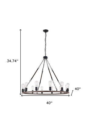 Brown Metal Twelve Light Dimmable Chandelier for Elegant Dining or Living Spaces