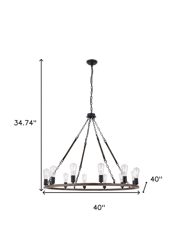 Brown Metal Twelve Light Dimmable Chandelier for Elegant Dining or Living Spaces
