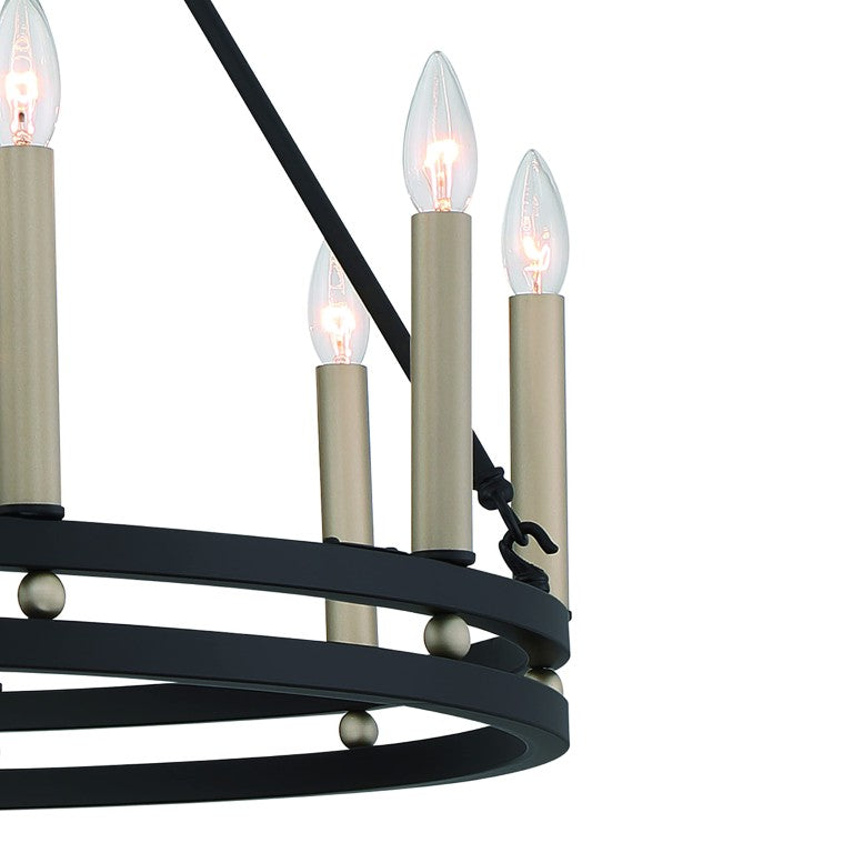 HomeRoots Black Metal Chandelier with Gold Accents Twelve Candelabra Lights Dimmable Elegant 482905
