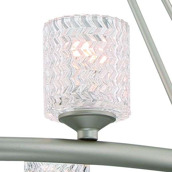 Silver Ten Light Dimmable Chandelier with White Shades for Elegant Dining Rooms