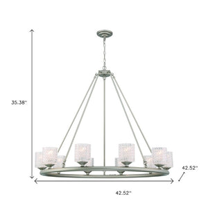 Silver Ten Light Dimmable Chandelier with White Shades for Elegant Dining Rooms
