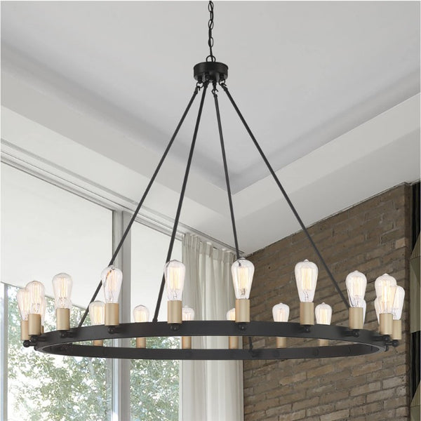 Black Metal Dimmable Multi-light Chandelier with Candle-inspired Arms for Dining Rooms