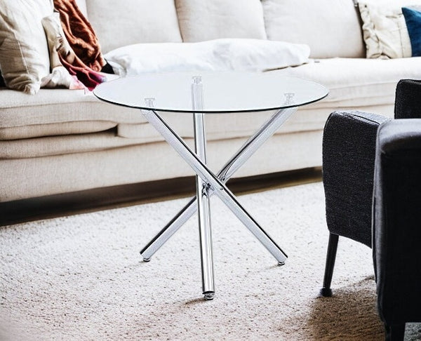 Homeroots 36" Silver And Glass Round Tripod Base Coffee Table   482909