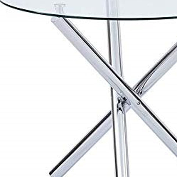 Homeroots 36" Silver And Glass Round Tripod Base Coffee Table   482909