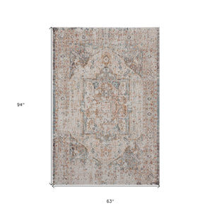 Homeroots 5' X 8' Beige Abstract Stain Resistant Indoor Outdoor Area Rug  Polypropylene 482911