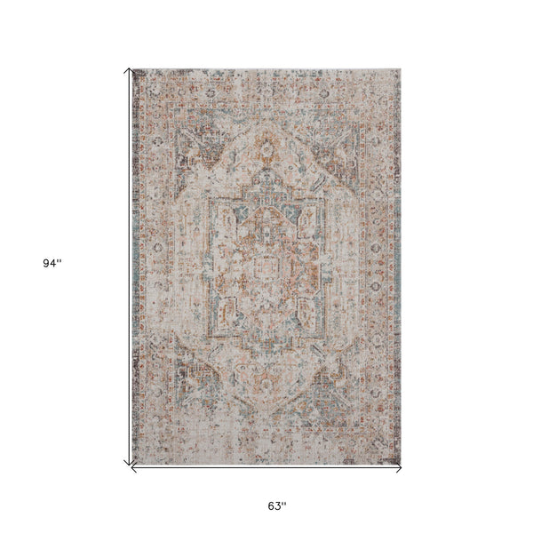 Homeroots 5' X 8' Beige Abstract Stain Resistant Indoor Outdoor Area Rug  Polypropylene 482911