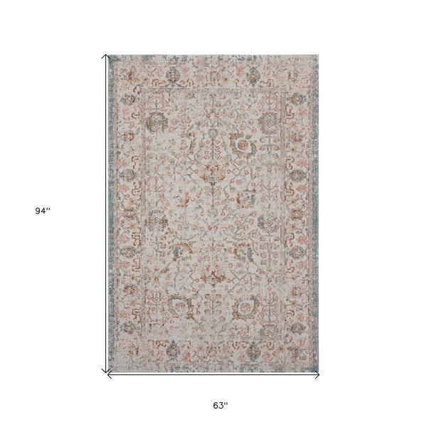 Homeroots 5' X 8' Beige Floral Stain Resistant Indoor Outdoor Area Rug  Polypropylene 482914