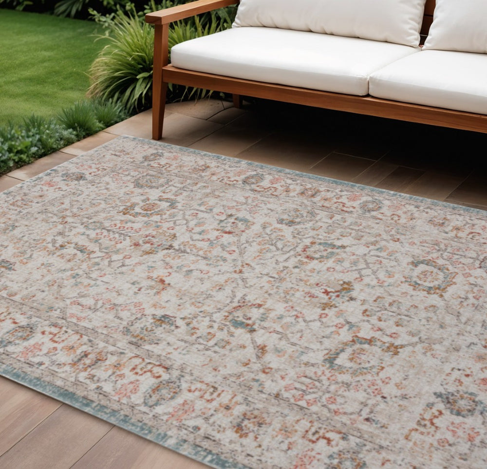 HomeRoots 8' X 10' Beige Indoor Outdoor Area Rug - Stylish, Durable Floral Design for Versatile Spaces & Easy Care 482915