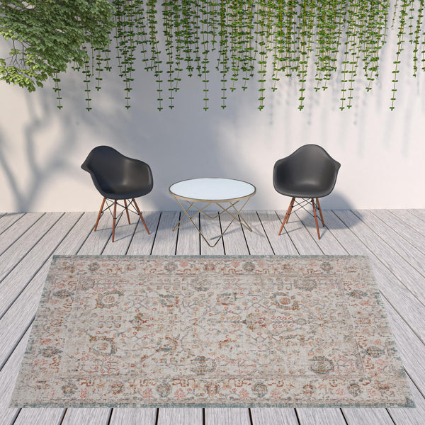 Homeroots 9' X 12' Beige Floral Stain Resistant Indoor Outdoor Area Rug  Polypropylene 482916