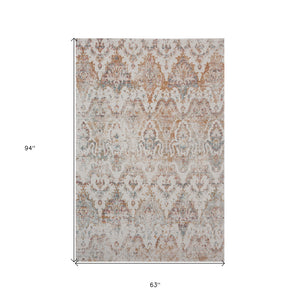 Homeroots 5' X 8' Beige Damask Stain Resistant Indoor Outdoor Area Rug  Polypropylene 482917