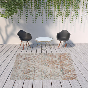 Homeroots 8' X 10' Beige Damask Stain Resistant Indoor Outdoor Area Rug  Polypropylene 482918