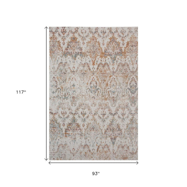 HomeRoots 8' X 10' Beige Area Rug - Stylish Indoor/Outdoor Damask Design for Patios, Kitchens & More! 482918