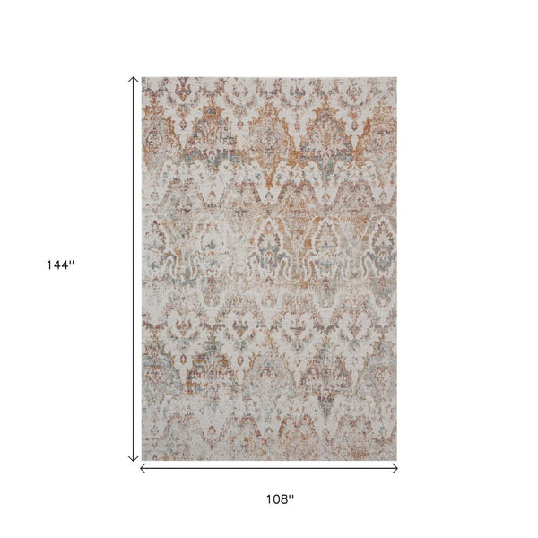 HomeRoots 9' Stylish Beige Indoor Outdoor Area Rug - Durable, Easy-Care, Classic Damask Design for Any Space 482919