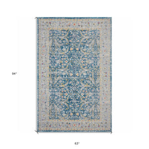HomeRoots 5' X 8' Blue Floral Indoor-Outdoor Area Rug - Stain-Resistant, Durable, and Stylish for Any Space! 482920