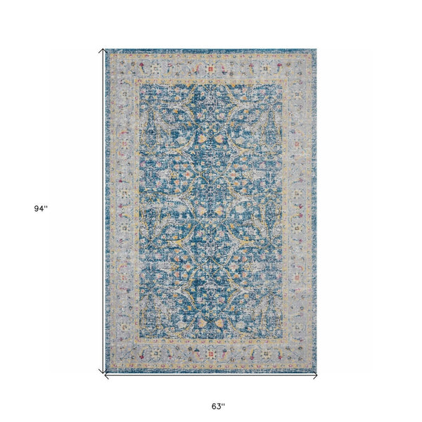 HomeRoots 5' X 8' Blue Floral Indoor-Outdoor Area Rug - Stain-Resistant, Durable, and Stylish for Any Space! 482920