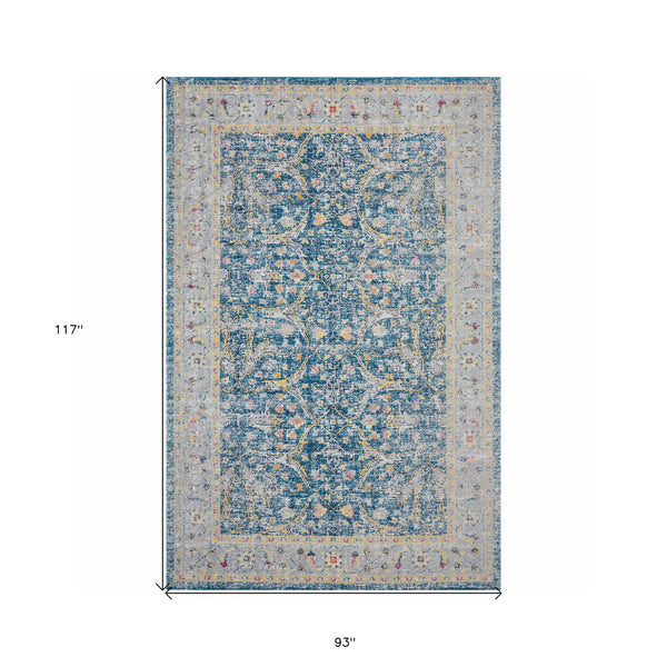 Homeroots 8' X 10' Blue Floral Stain Resistant Indoor Outdoor Area Rug  Polypropylene 482921