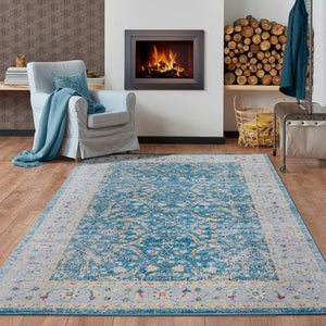 Homeroots 8' X 10' Blue Floral Stain Resistant Indoor Outdoor Area Rug  Polypropylene 482921