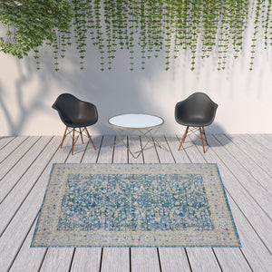 Homeroots 8' X 10' Blue Floral Stain Resistant Indoor Outdoor Area Rug  Polypropylene 482921