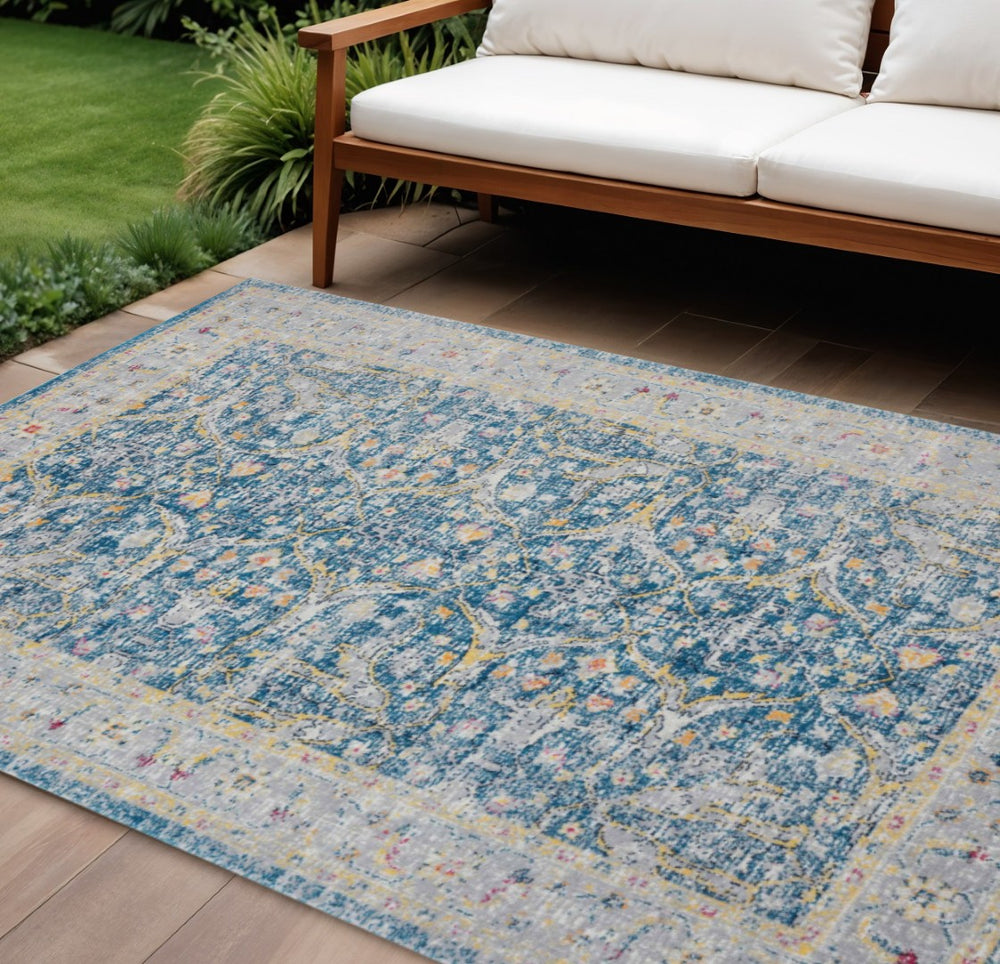 HomeRoots 8' X 10' Blue Floral Indoor Outdoor Area Rug - Durable, Water-Resistant Comfort for Every Space 482921