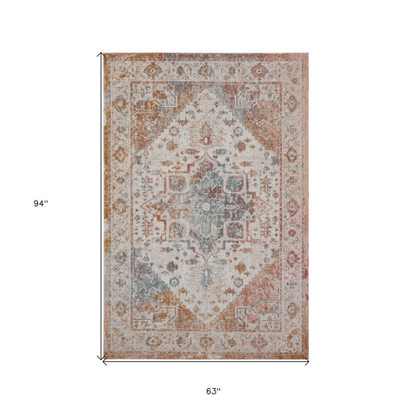 Homeroots 5' X 8' Beige Abstract Stain Resistant Indoor Outdoor Area Rug  Polypropylene 482923