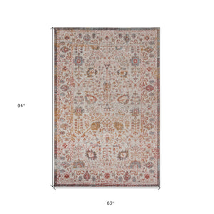 Homeroots 5' X 8' Beige Floral Stain Resistant Indoor Outdoor Area Rug  Polypropylene 482926