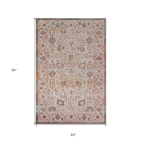 Homeroots 5' X 8' Beige Floral Stain Resistant Indoor Outdoor Area Rug  Polypropylene 482926