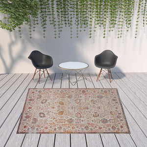Homeroots 8' X 10' Beige Floral Stain Resistant Indoor Outdoor Area Rug  Polypropylene 482927