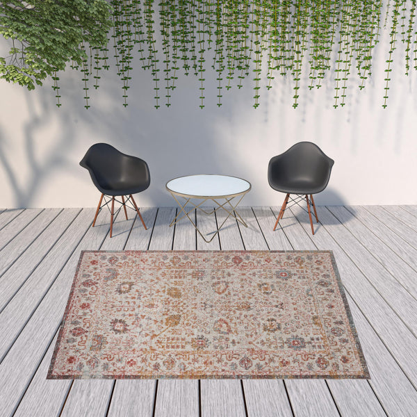 Homeroots 8' X 10' Beige Floral Stain Resistant Indoor Outdoor Area Rug  Polypropylene 482927