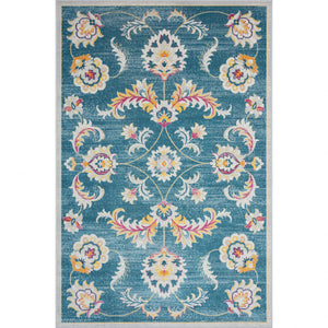 Homeroots 5' X 8' Blue And Ivory Floral Stain Resistant Indoor Outdoor Area Rug  Polypropylene 482929