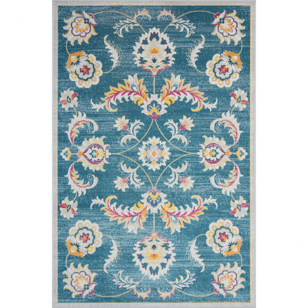 Homeroots 5' X 8' Blue And Ivory Floral Stain Resistant Indoor Outdoor Area Rug  Polypropylene 482929